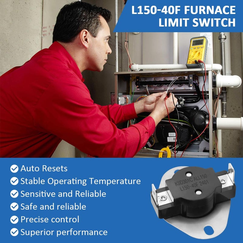 WKZO L150-40F Furnace Limit Switch Replacement Part for York Coleman Furnace Replace 024-35596-000 S1-7142-3091 356208 025-41321-000 0243559600 314473 - Image 4